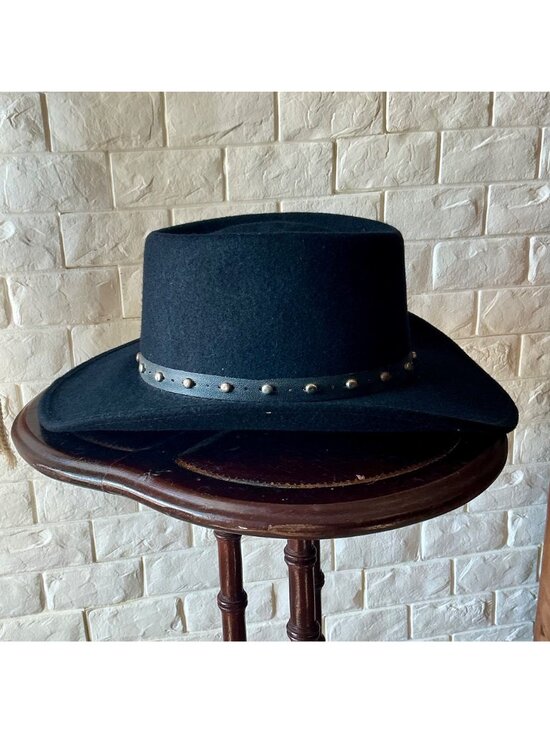 Vintage Pigalle Black Felt Studded Western Hat - Picture 5 of 10
